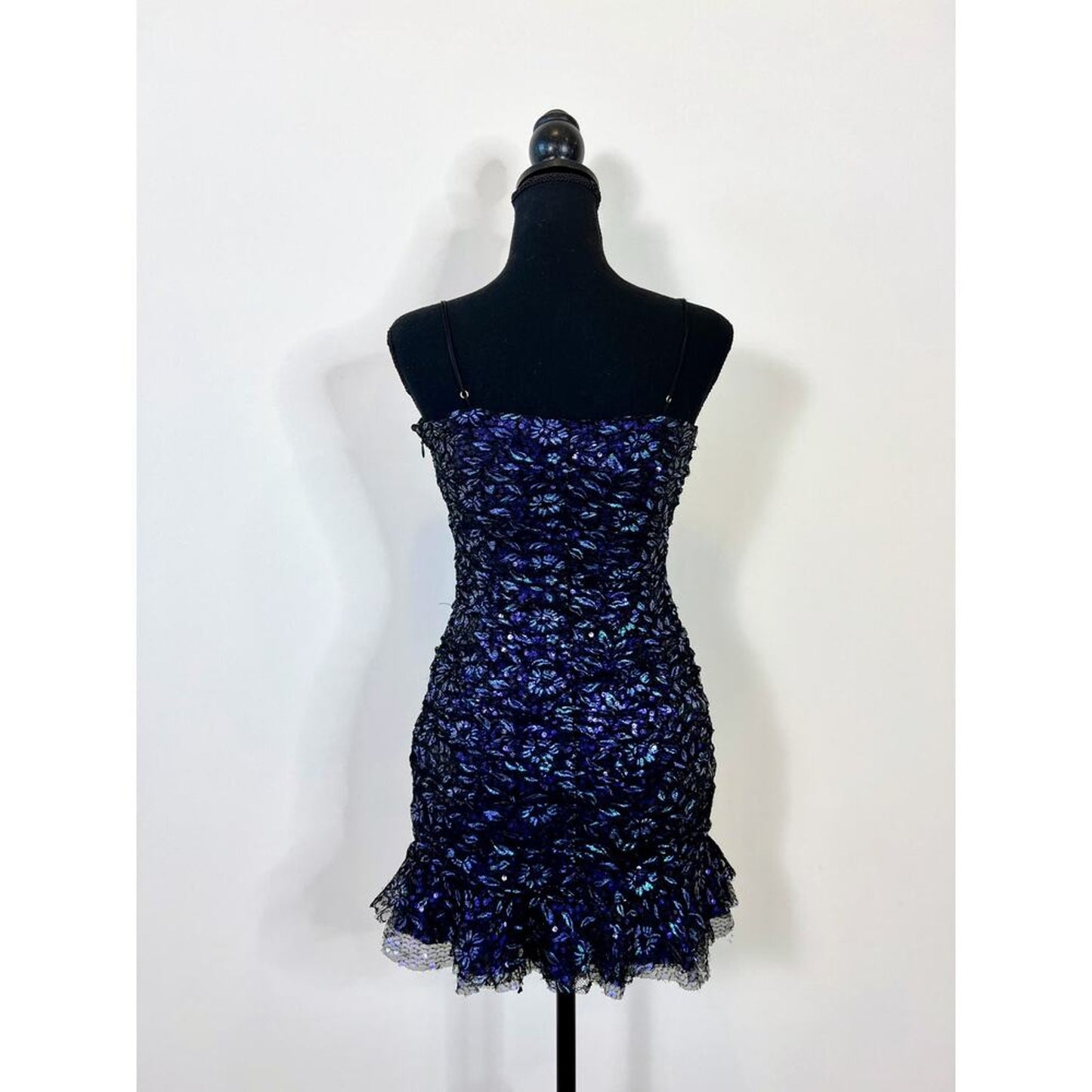 For‎ Love & Lemons Rodin Iridescent Lace Mini Dress Blue Small Sleeveless Lined
