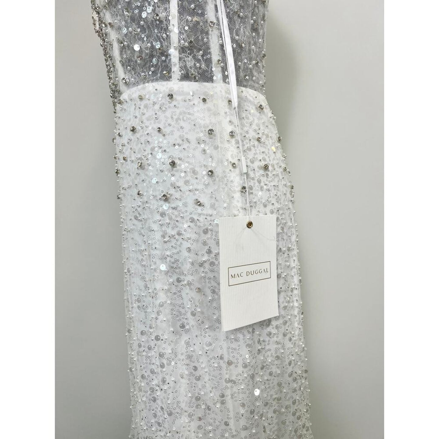 Mac Duggal Embellished Trumpet Gown‎ Dress in White Size 6 Sequin Wedding Bridal