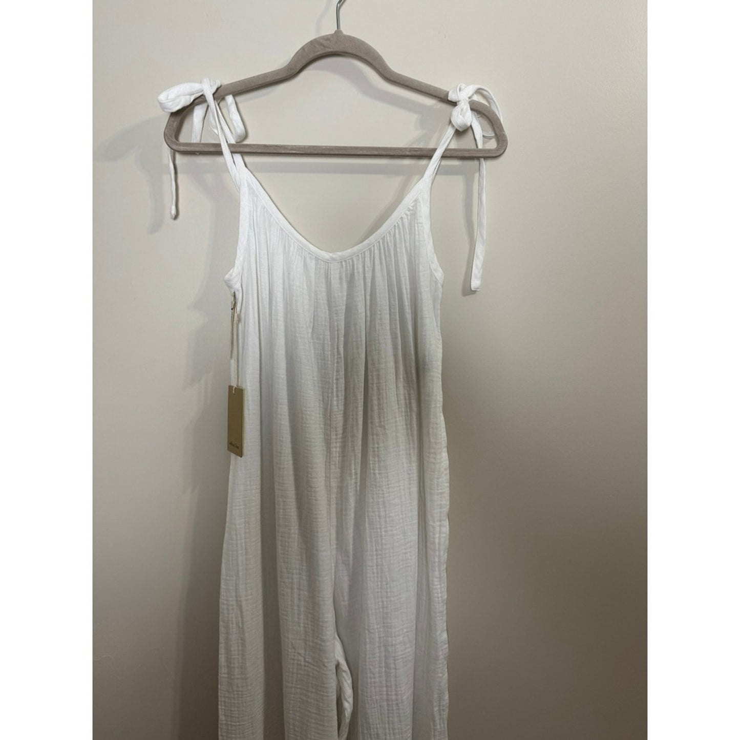 Wilfred Free Aritzia White Sail Jumpsuit Cotton Gauze Tie Shoulder Wide Leg XS