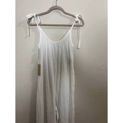 Wilfred Free Aritzia White Sail Jumpsuit Cotton Gauze Tie Shoulder Wide Leg XS