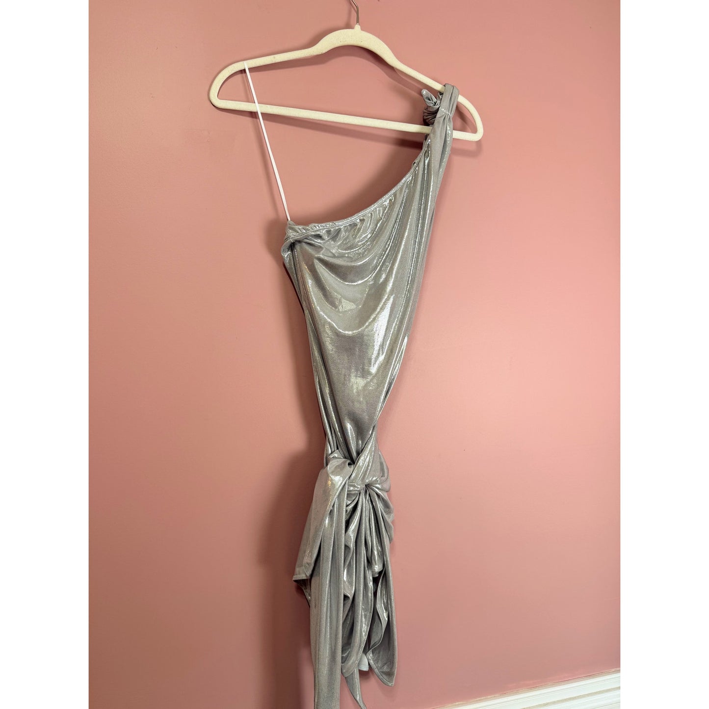 Show Me Your Mumu Genevieve One-Shoulder Wrap Mini Dress Silver Size XS