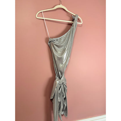 Show Me Your Mumu Genevieve One-Shoulder Wrap Mini Dress Silver Size XS