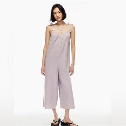 Wilfred Free Aritzia White Sail Jumpsuit Cotton Gauze Tie Shoulder Wide Leg XS
