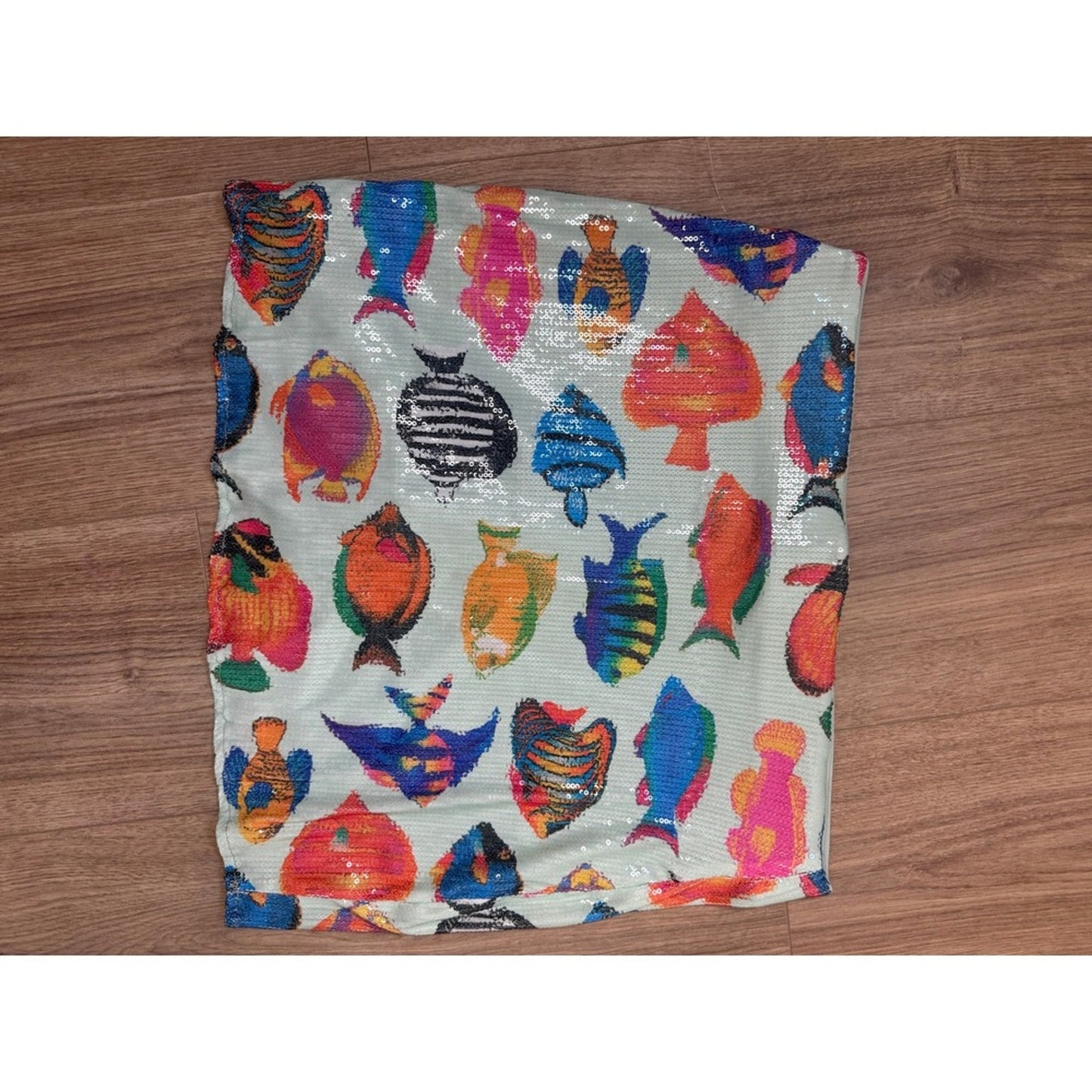 Show Me Your Mumu Tropical Fish Sequin Mini Skirt Mint Green Multi Color Large