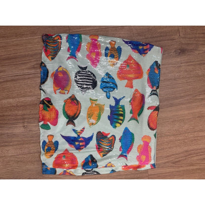 Show Me Your Mumu Tropical Fish Sequin Mini Skirt Mint Green Multi Color Large
