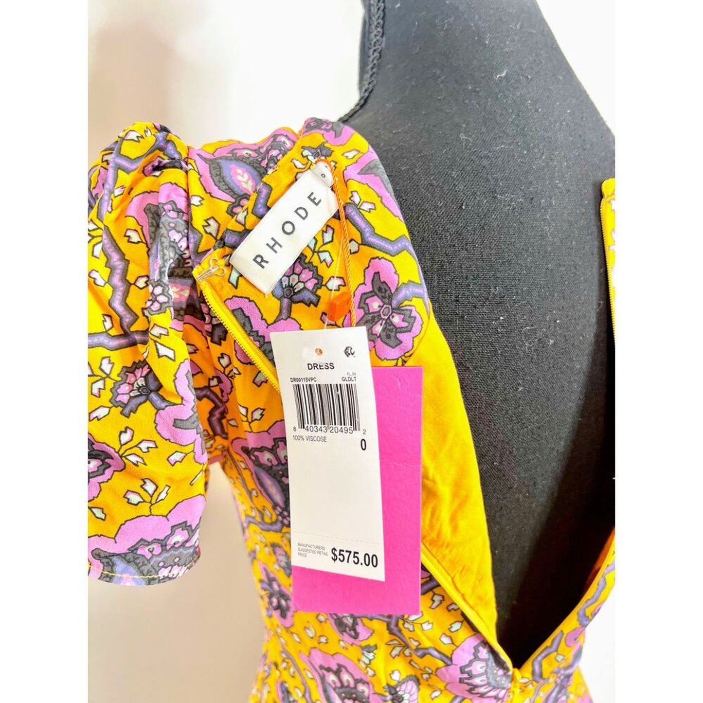 Rhode Lulani Midi Dress in Gold Lotus‎ Printed Size 0 Floral Fluted Hem Lined