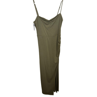 Aritzia Wilfred Olive Green Ruched Side Slit Midi Dress Womens Size M NWT