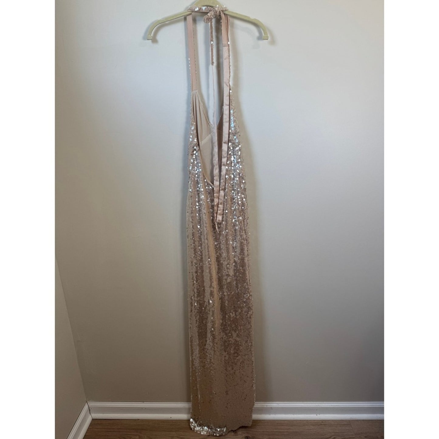 Show Me Your Mumu Sequin Maxi Dress Champagne Gold Halter Slit Gown Small