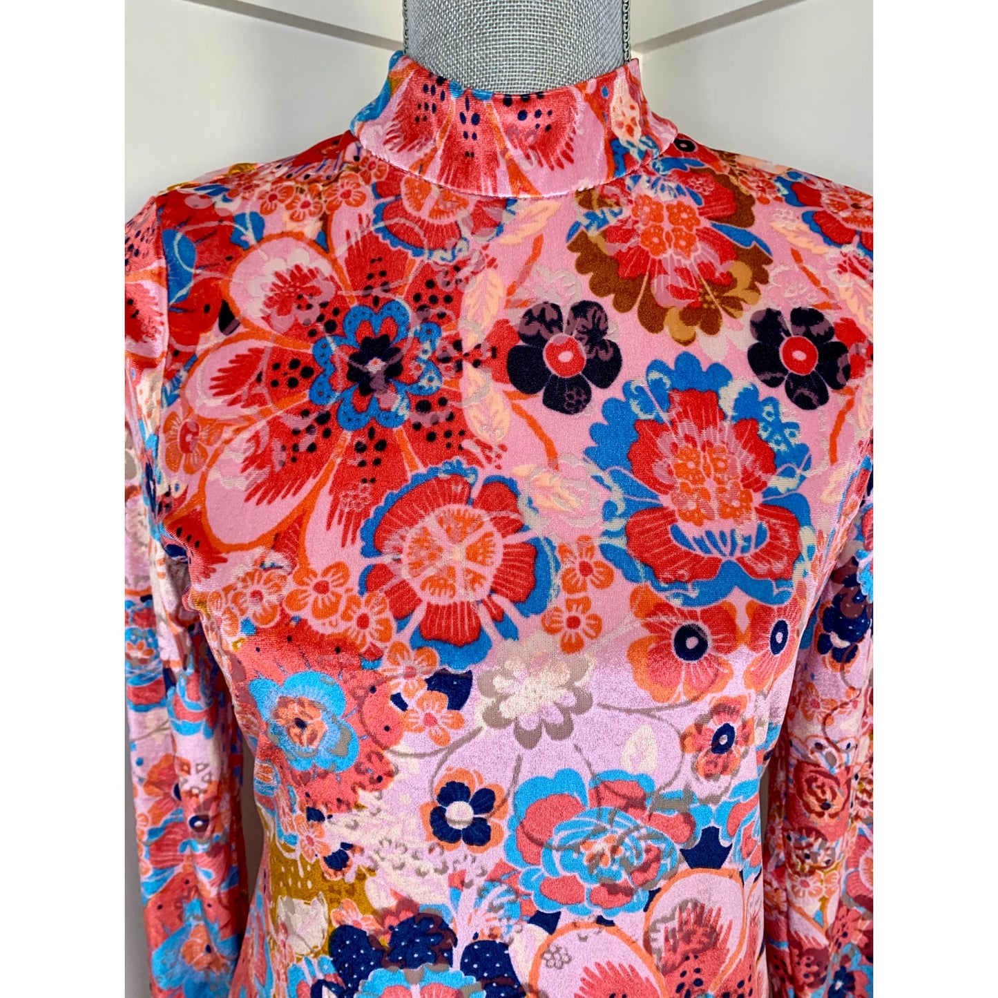 Free People Della Burnout Velvet Mini Dress in Pink Floral Medium Long Sleeve