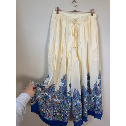 Johnny Was Workshop Cream Paisley Border Print Wide Leg Flowy Boho Pants Size M