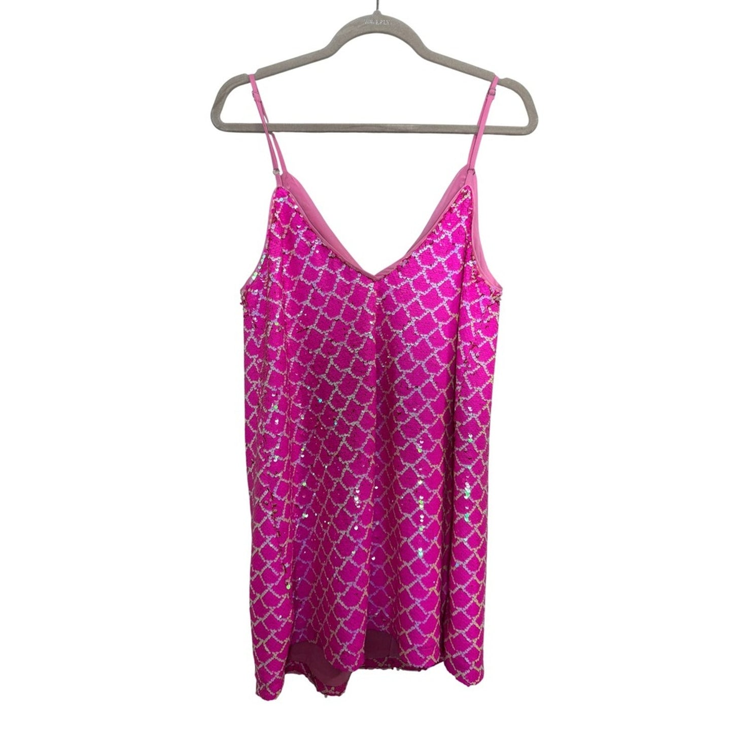 Buddy Love Pink Sequin Mermaid Scale Mini Dress Womens Medium V-Neck Shift Party