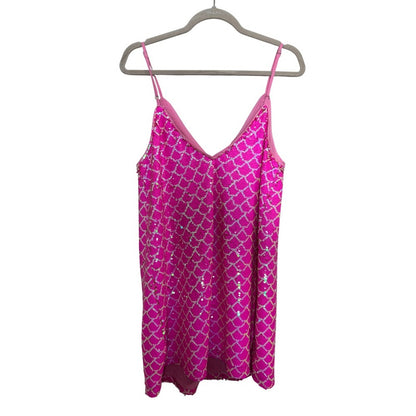 Buddy Love Pink Sequin Mermaid Scale Mini Dress Womens Medium V-Neck Shift Party