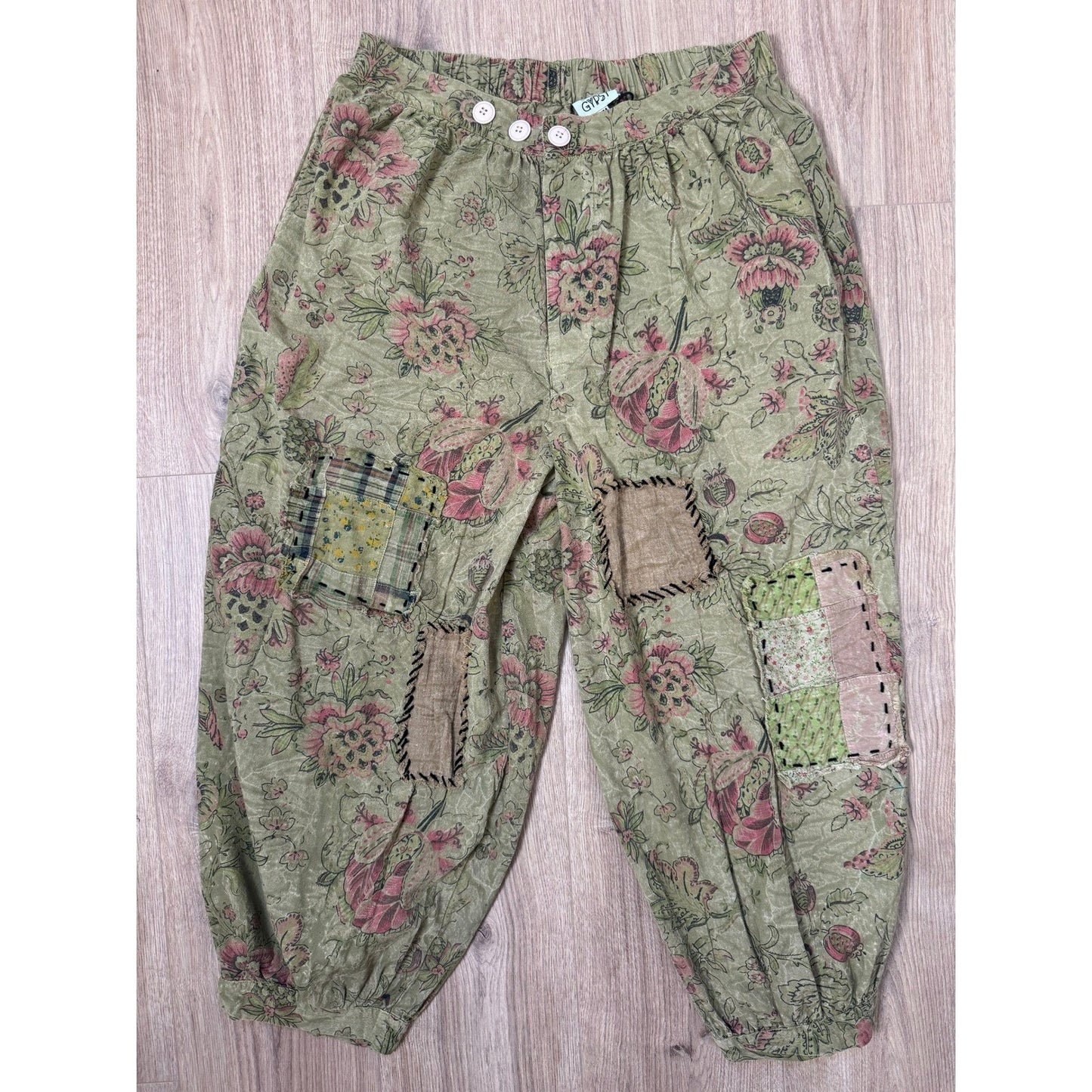 Jaded Gypsy Boho Patchwork Floral Harem Pants Cropped Gaucho S M L