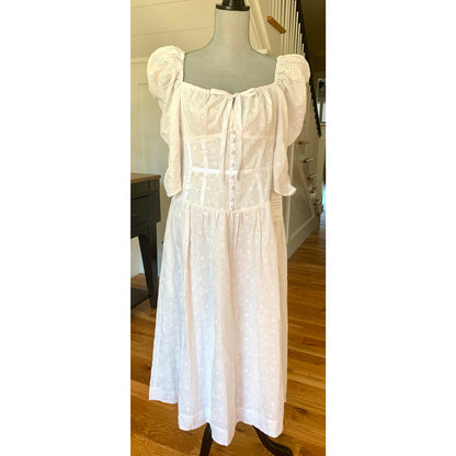 For Love And Lemons Jean Eyelet Corset Midi Dress in White Size XL 3/4 Sleeve