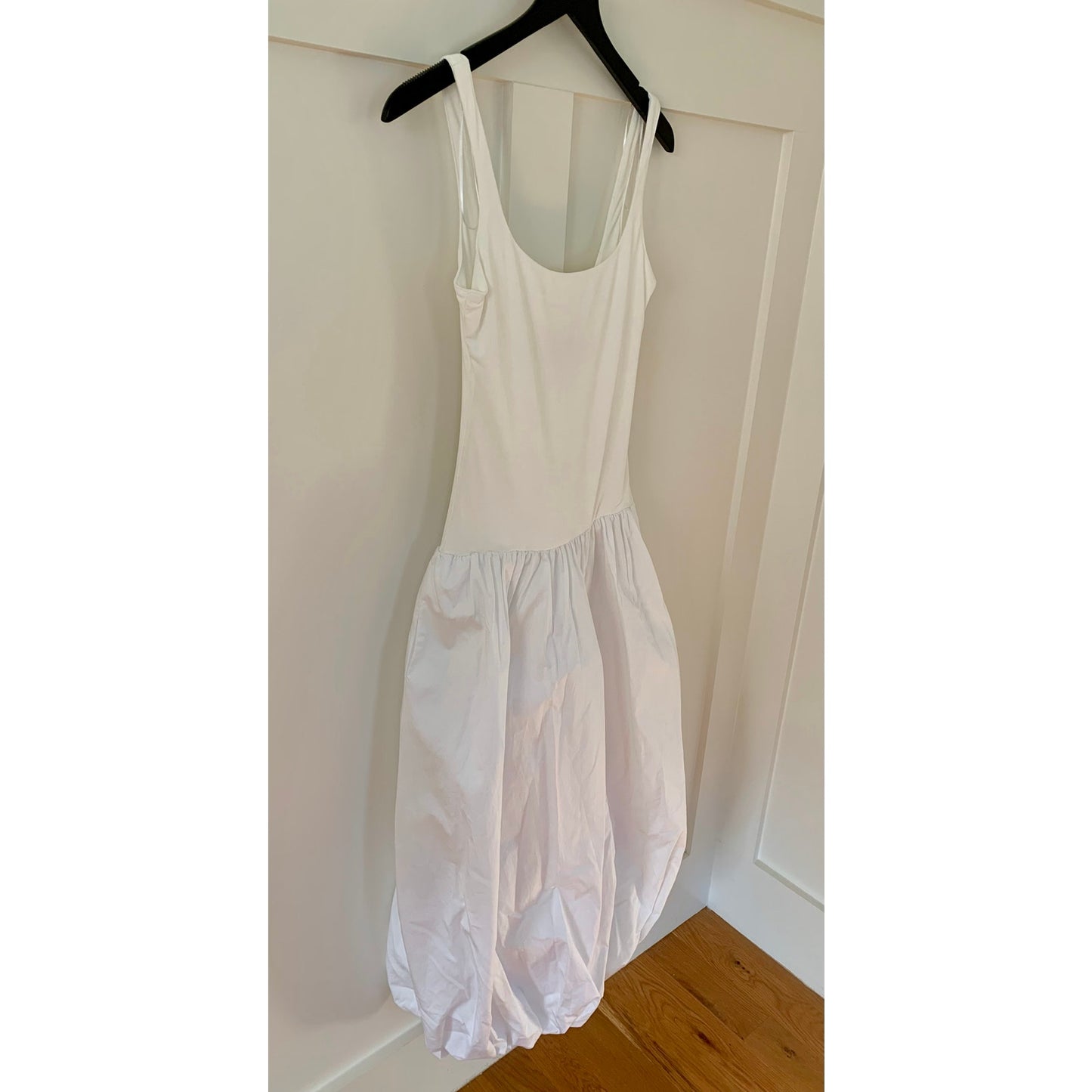 Zara Mixed Balloon Midi Dress in White Size XS Sleeveless Lined Side Zip Boho