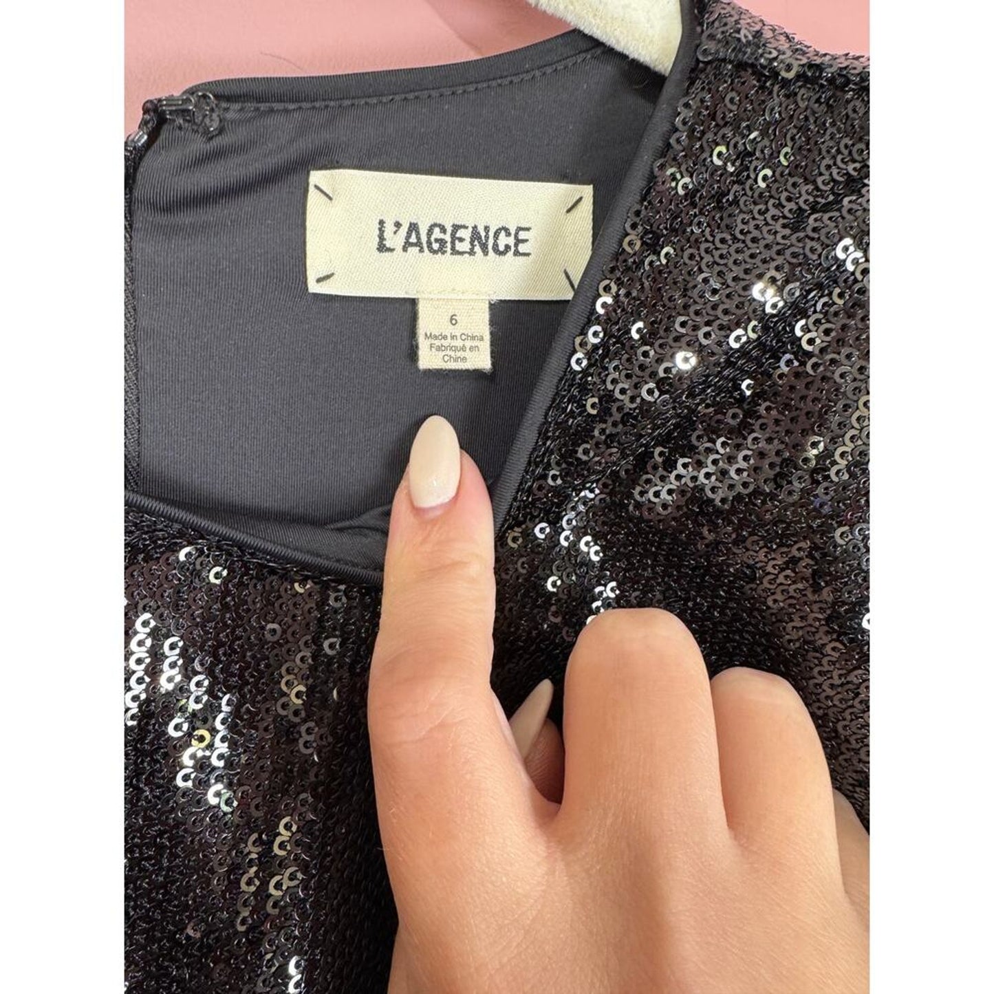 L'Agence Alba Long Sleeve Mini‎ Sequin Dress Black Size 6