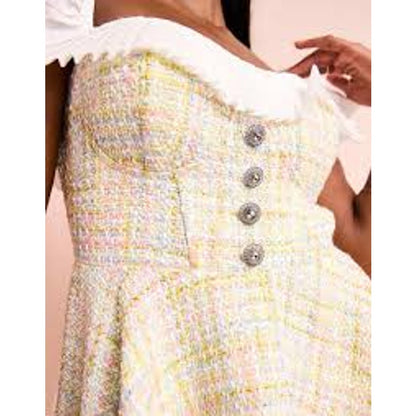 NEW ASOS Luxe Boucle Mini Dress With Cotton Poplin Tiered Skirt Size 14