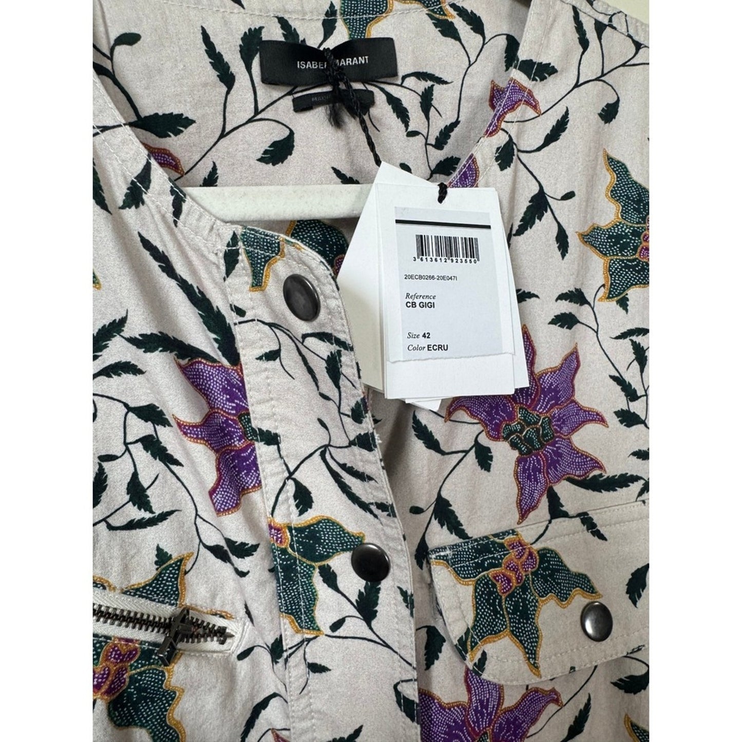Isabel Marant Etoile Floral Bird Embroidered Utility Jumpsuit Ivory Purple
