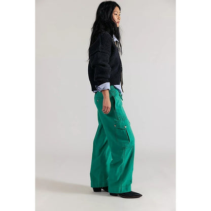 WE THE FREE Emerald Green Cargo Pants Paperbag Waist Drawstring Pockets Size L