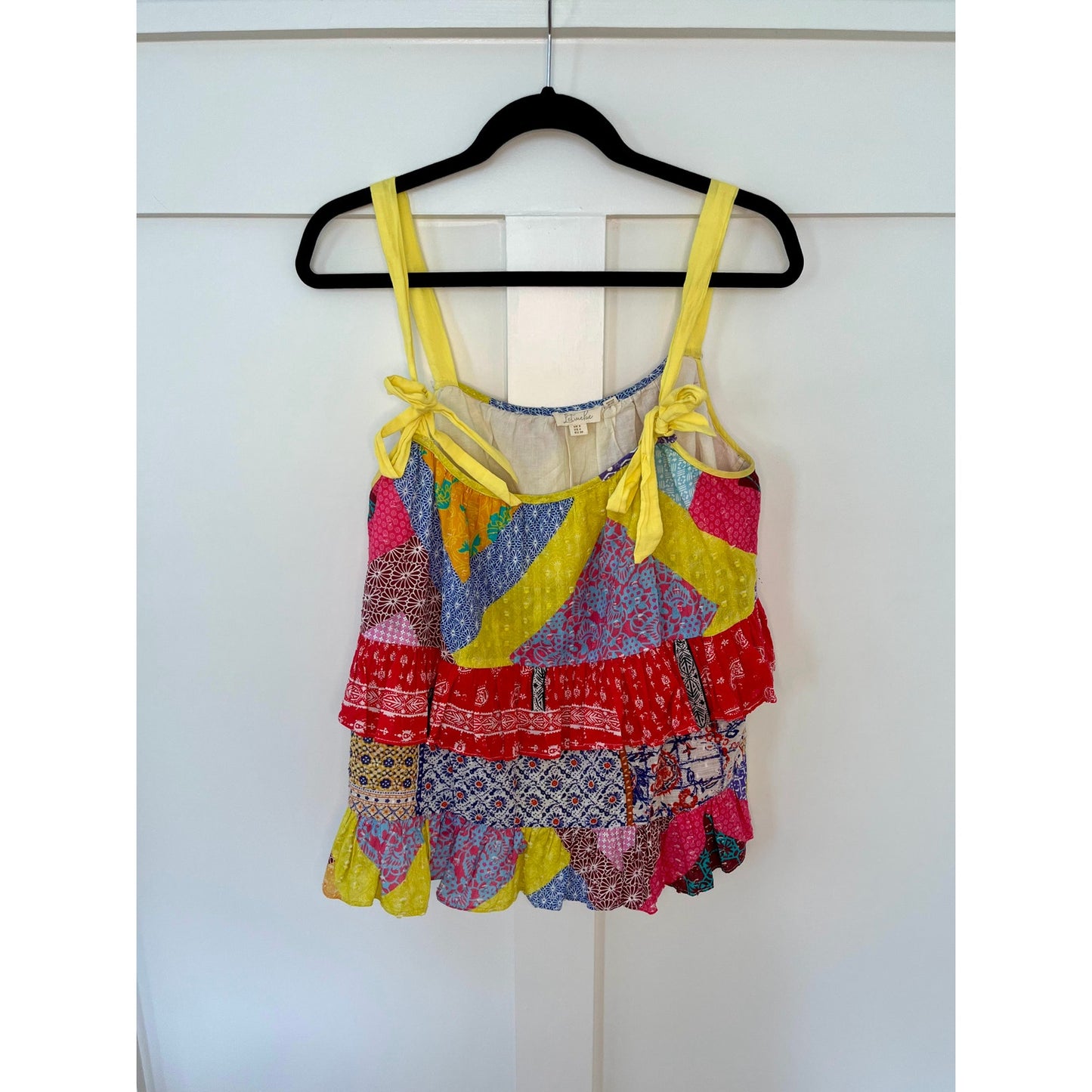 NEW Let Me Be Anthropologie Ruffled Patchwork Tank Multi Color Size 4