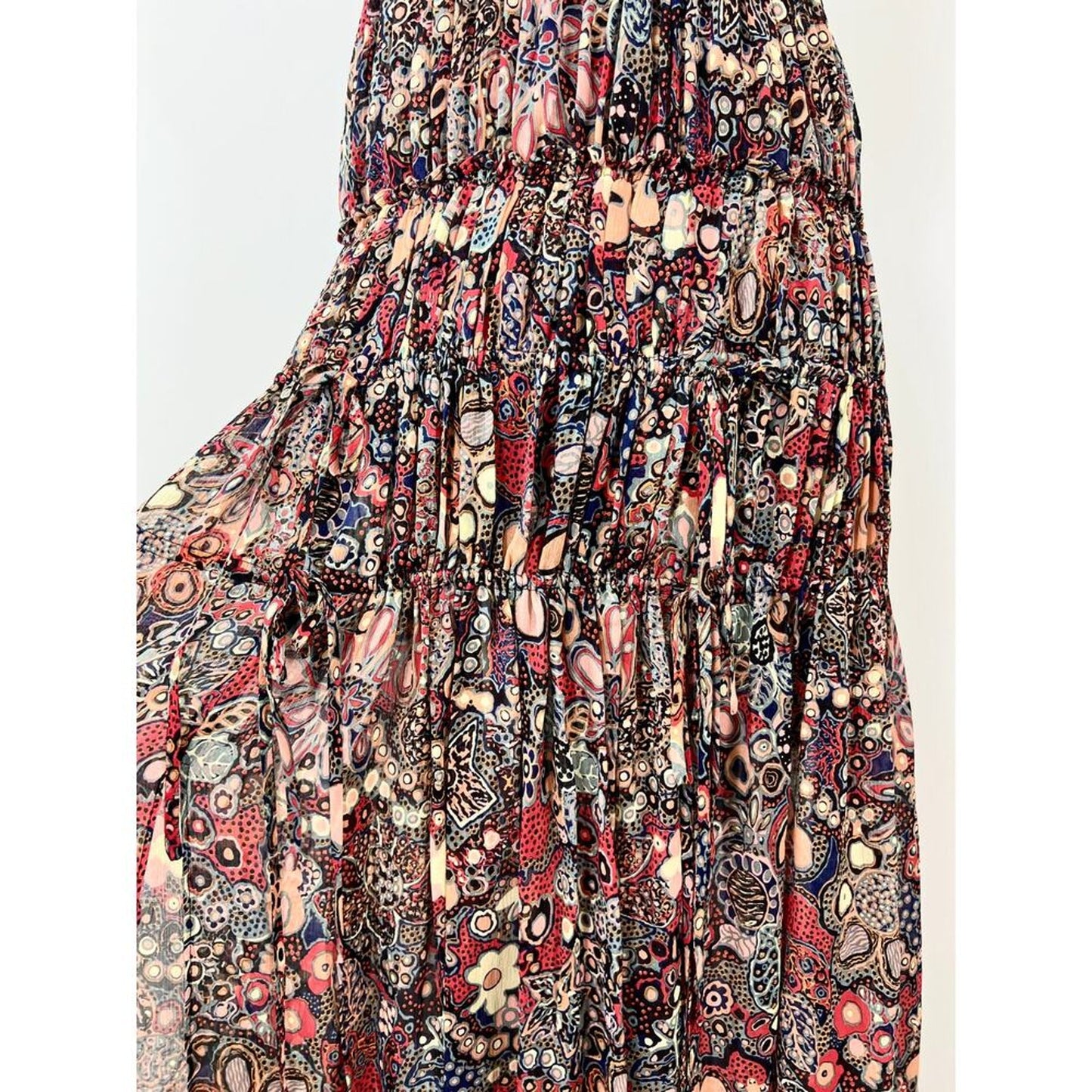 A.L.C.‎ Laura Halter Tiered Printed Maxi Dress One Size Sleeveless Colorful