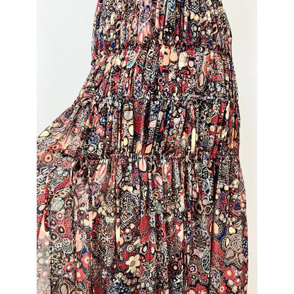 A.L.C.‎ Laura Halter Tiered Printed Maxi Dress One Size Sleeveless Colorful