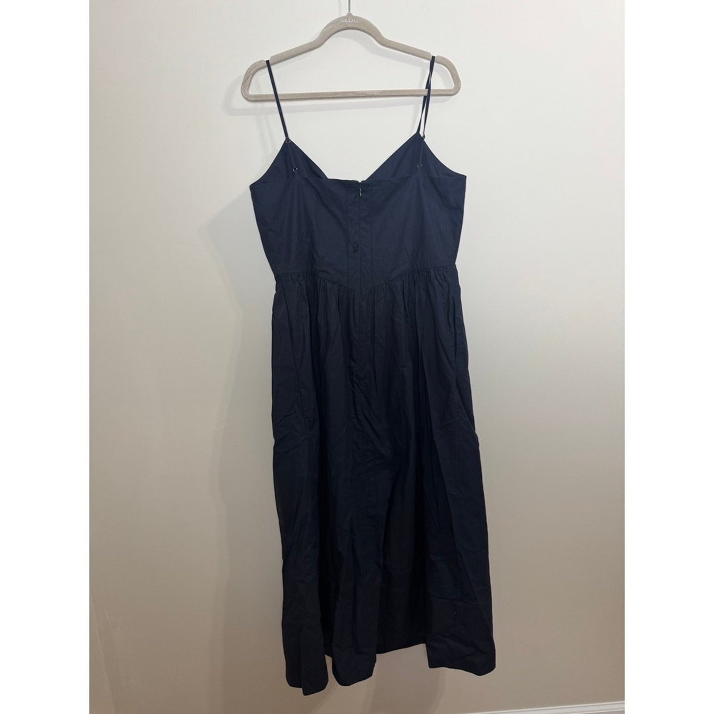 Jenni Kayne Peninsula Dress Navy Blue Cotton Poplin Midi V-Neck Large NEW