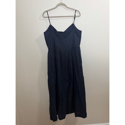 Jenni Kayne Peninsula Dress Navy Blue Cotton Poplin Midi V-Neck Large NEW