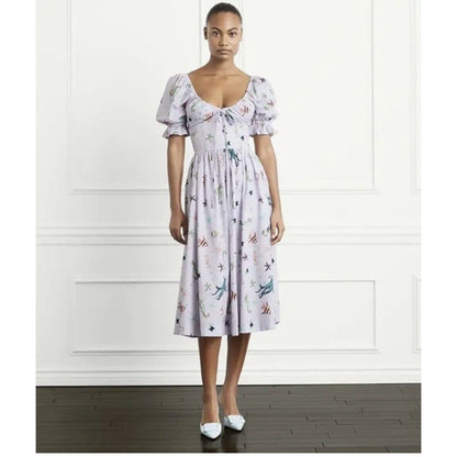 Hill House The Ophelia Midi Dress in Sea Creatures Medium Short Sleeve V-Neck