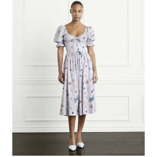 Hill House The Ophelia Midi Dress in Sea Creatures Medium Short Sleeve V-Neck