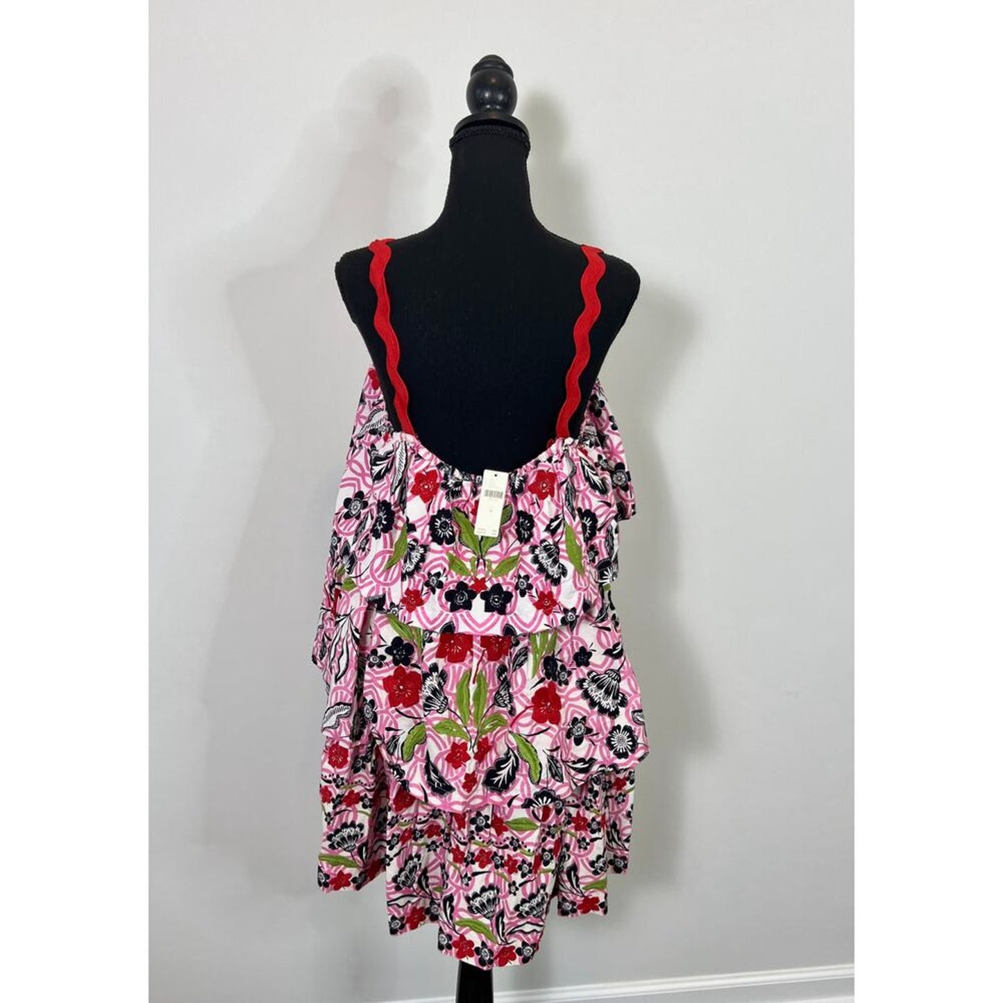 Anthropologie Maeve Tiered Printed Mini Dress‎ in Pink Combo Medium Floral Boho