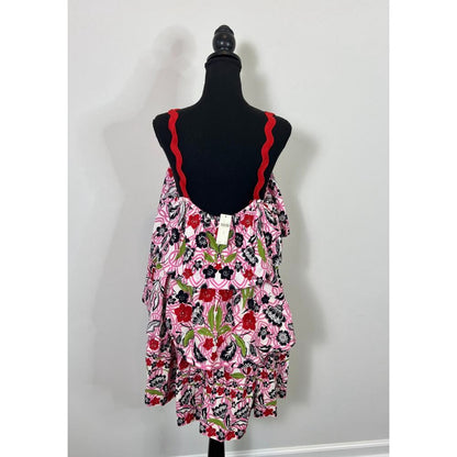 Anthropologie Maeve Tiered Printed Mini Dress‎ in Pink Combo Medium Floral Boho