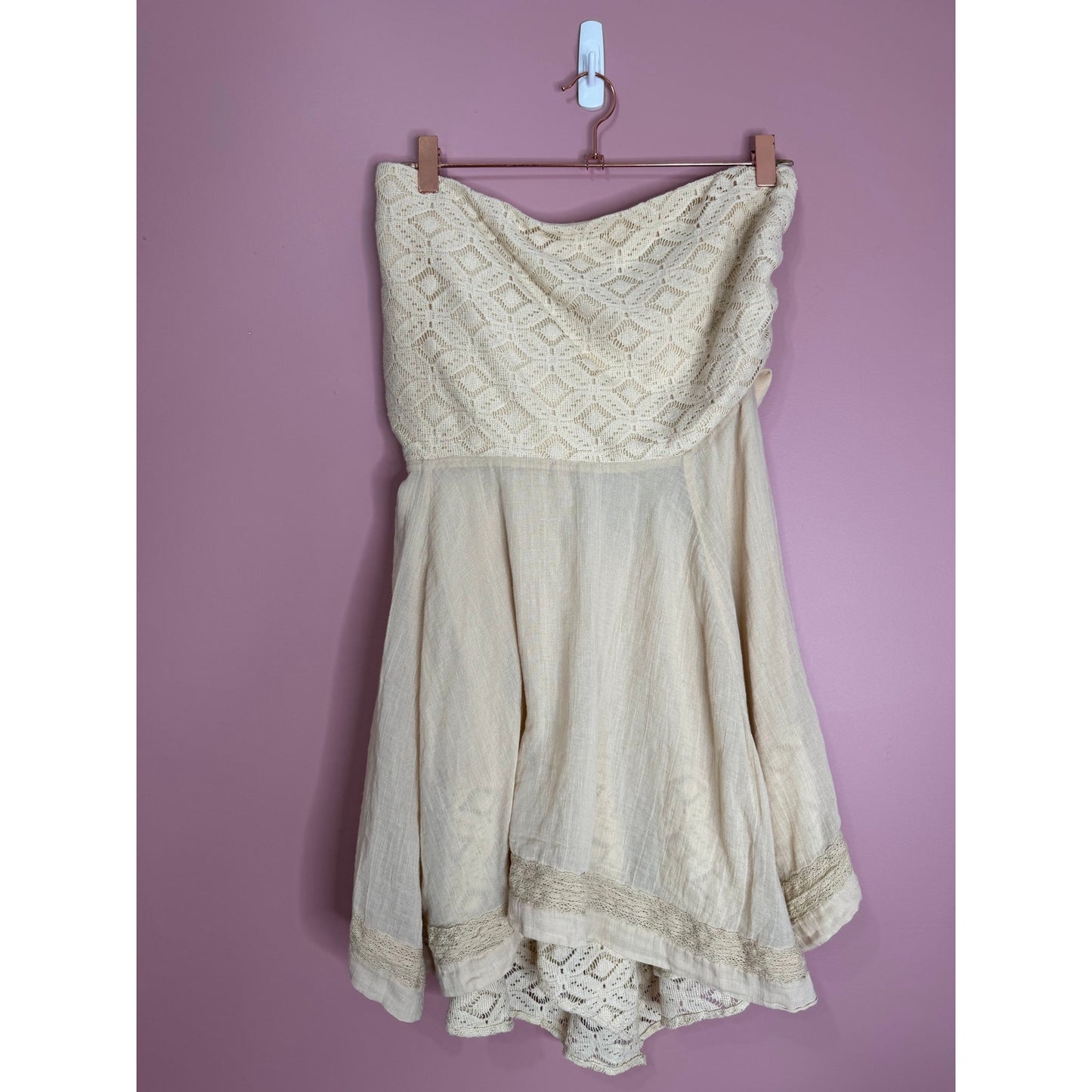 Free People Renata Mini Dress in Nude Size XL Strapless A-Line Embroidered