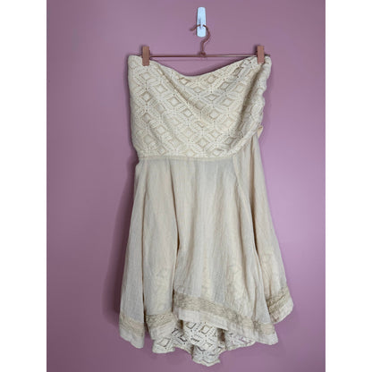 Free People Renata Mini Dress in Nude Size XL Strapless A-Line Embroidered
