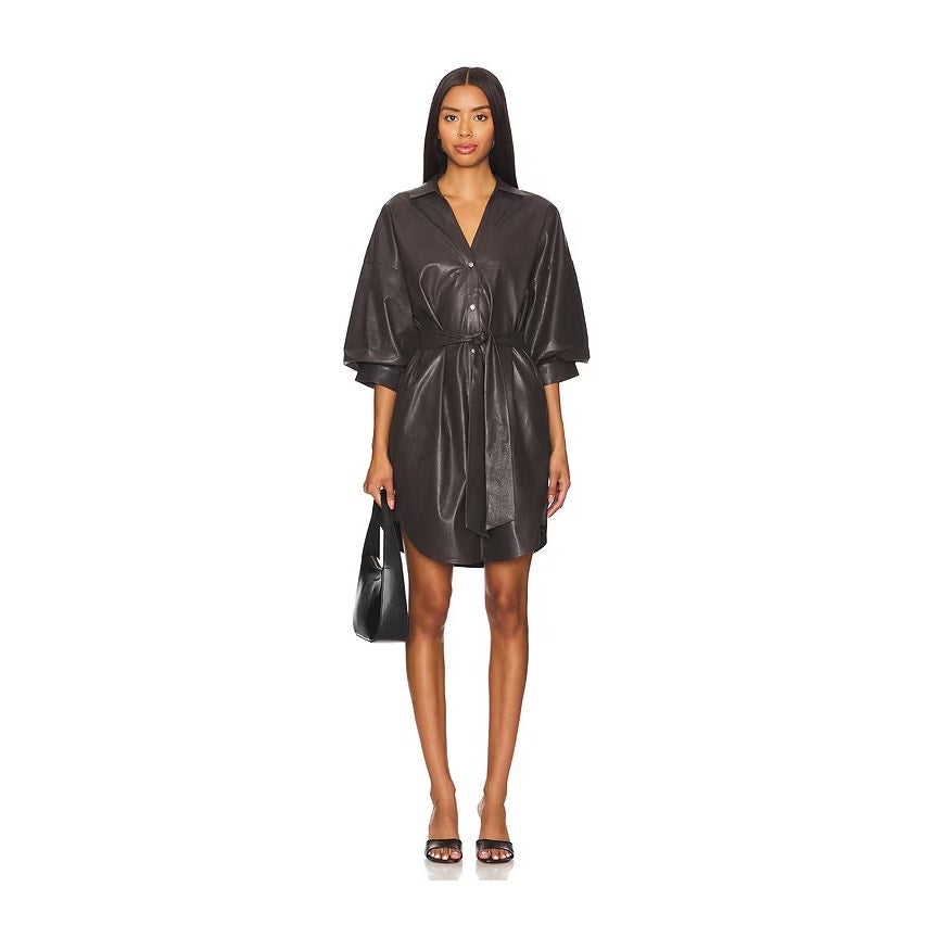 NEW NWT Brochu Walker Kate Vegan leather Belted Mini Dress Small