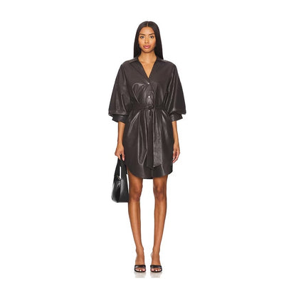 NEW NWT Brochu Walker Kate Vegan leather Belted Mini Dress Small
