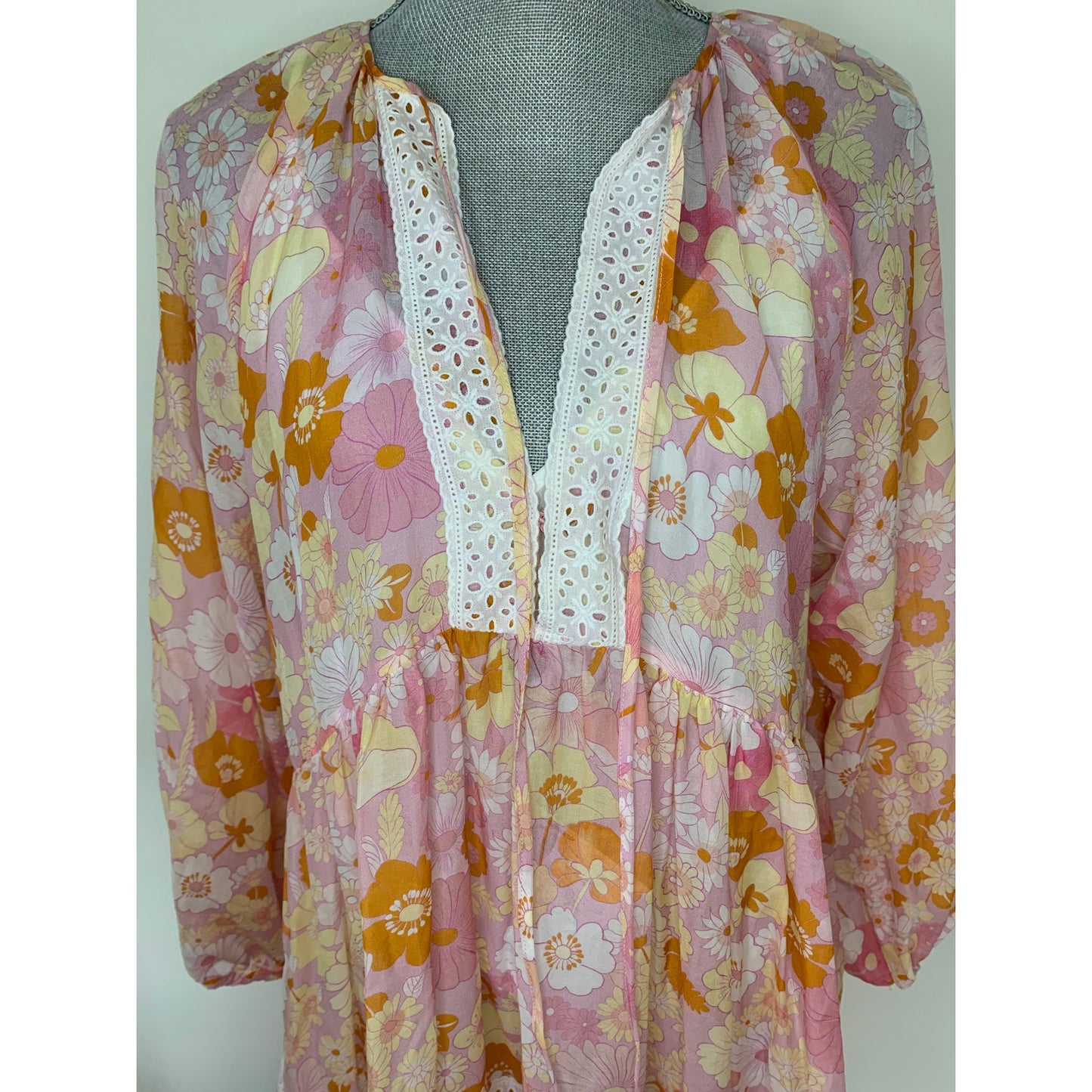Maje Rolella Flower Power Babydoll Dress with Slip Size 38 Floral Long Sleeve
