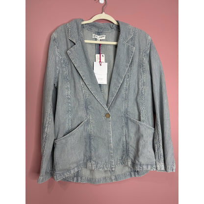 Free People Wanderlust Denim Suit Set in Blue Pinstripe Size 0 Pockets Cotton
