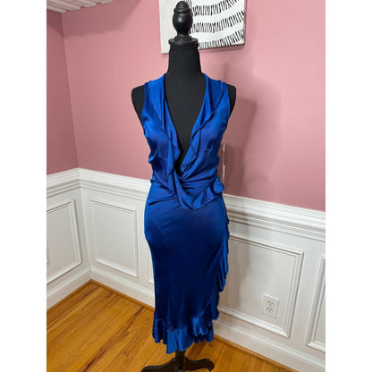 Missoni Viscose Wrap Dress in Royal Blue US Size 8 Cowl Neck Ruffle Asymmetric