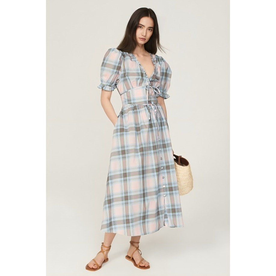 Hill House The Sabrina Dress Spring Plaid Medium Short Sleeve V-Neck Cotton