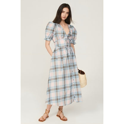 Hill House The Sabrina Dress Spring Plaid Medium Short Sleeve V-Neck Cotton