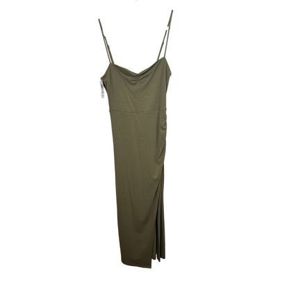 Aritzia Wilfred Olive Green Ruched Side Slit Midi Dress Womens Size M NWT
