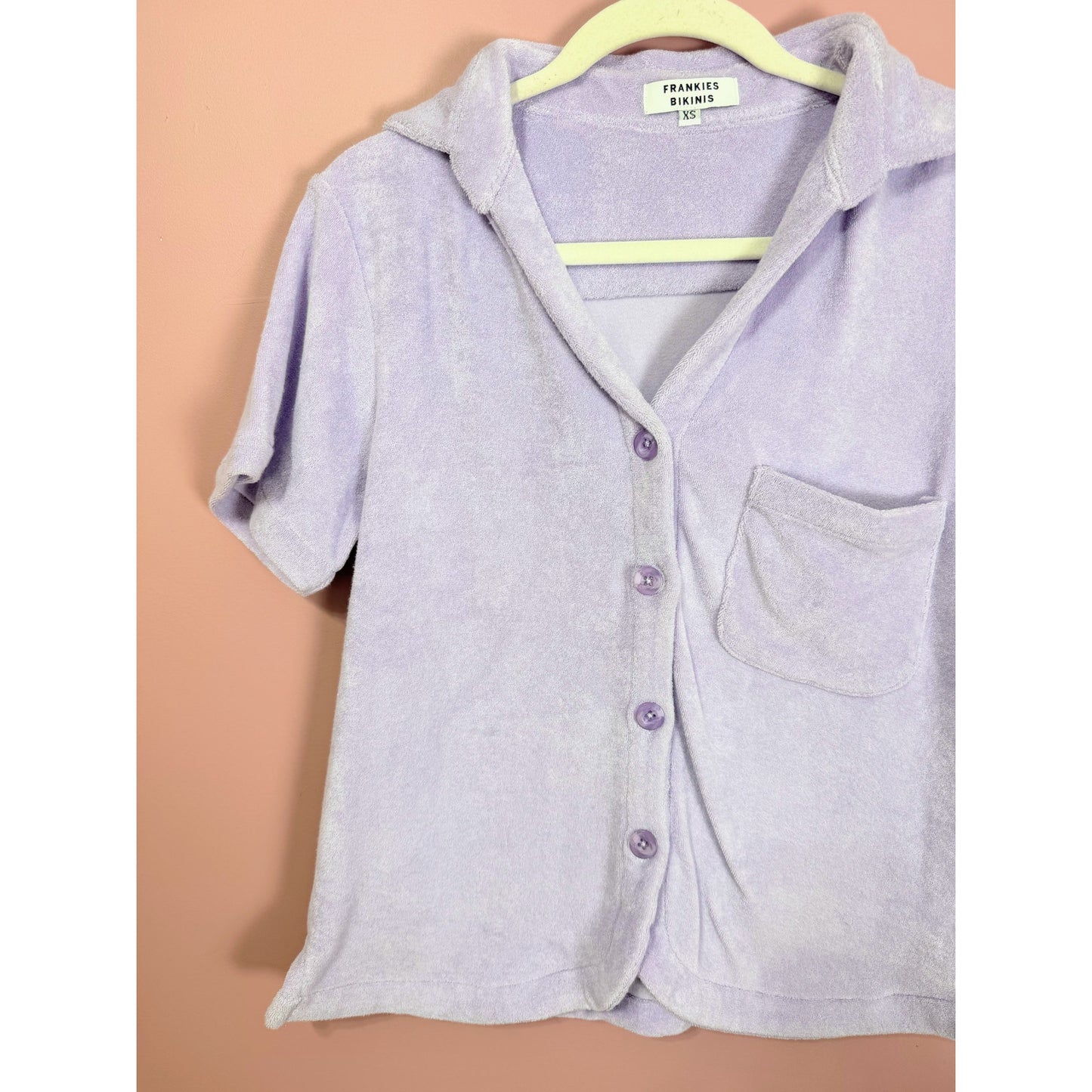 NEW Frankies Bikinis Coco Terry Button Up Shirt Size XS Lavender