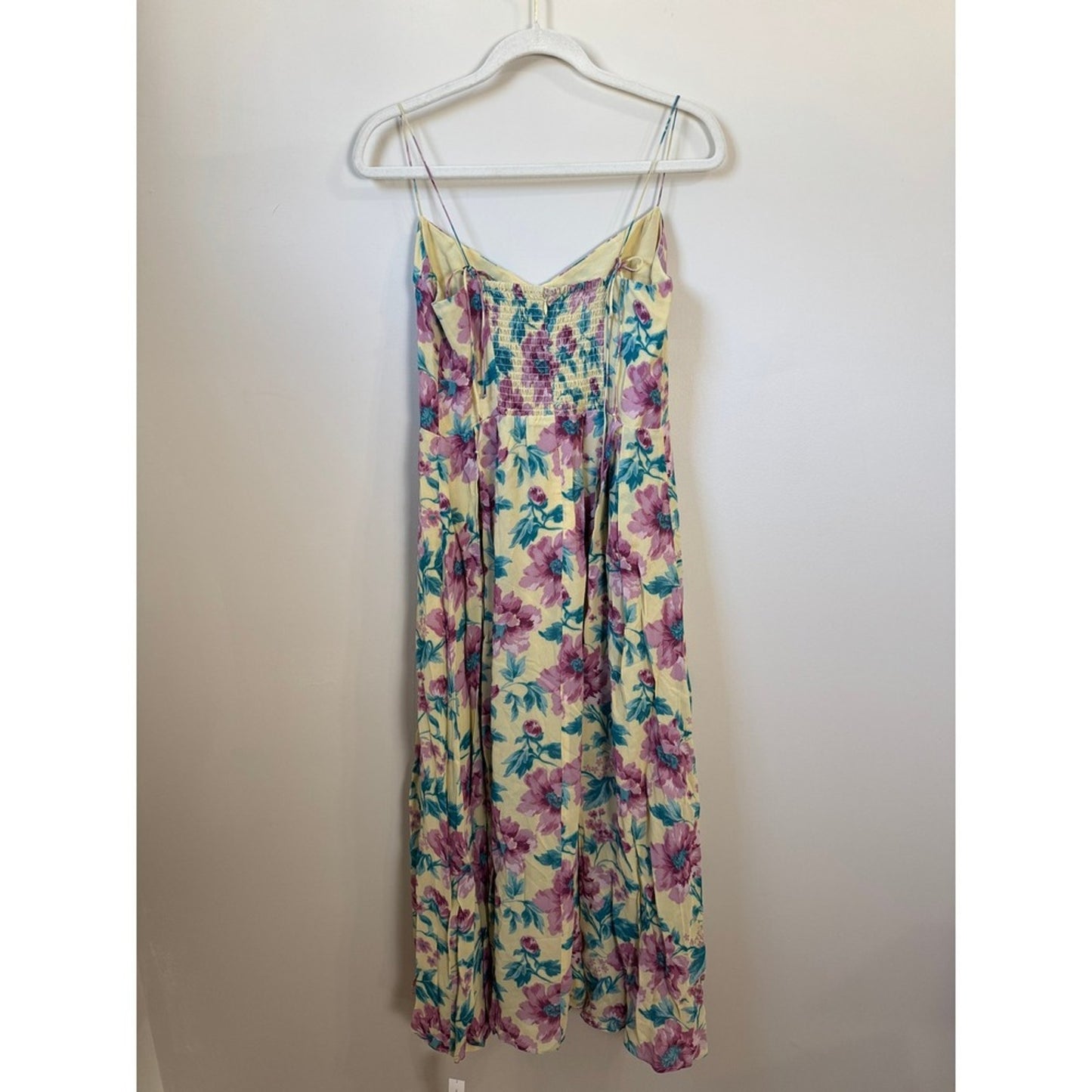 Reformation Jaelyn Floral Midi Dress Yellow Purple Smocked Back Size 10
