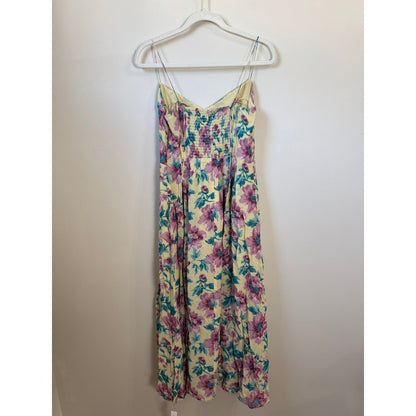 Reformation Jaelyn Floral Midi Dress Yellow Purple Smocked Back Size 10