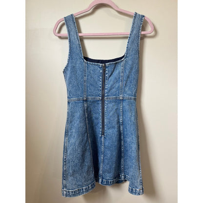 Alice + Olivia Jeans Blue Denim Mini Dress Square Neck A-Line Sleeveless Size S
