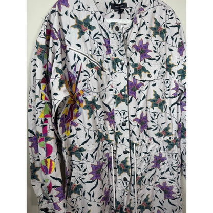 Isabel Marant Etoile Floral Bird Embroidered Utility Jumpsuit Ivory Purple