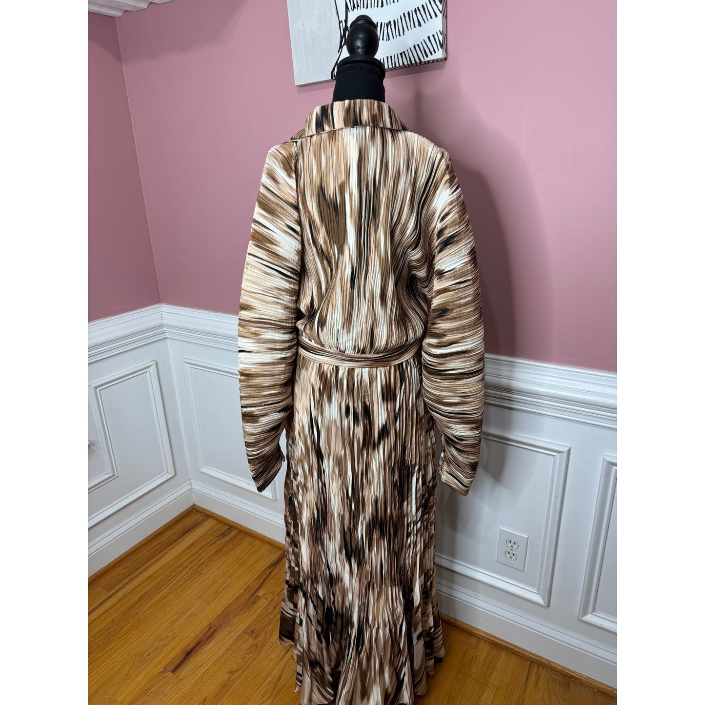Simkhai Jonathon Thorn Abstract Indiana Midi Dress in Brown Size 8 Long Sleeve