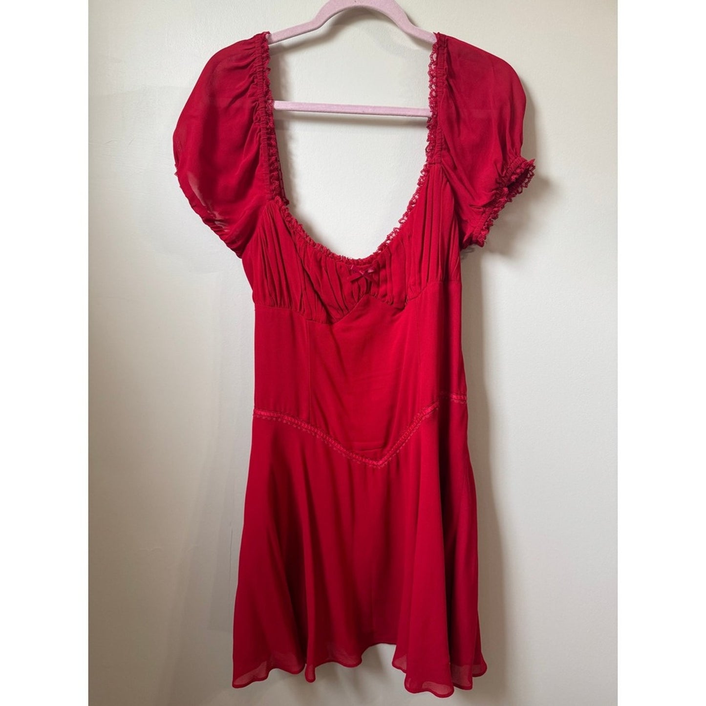 Reformation Ondine Mini Dress Puff Sleeve Smocked Lace Trim Coquette Sweetheart