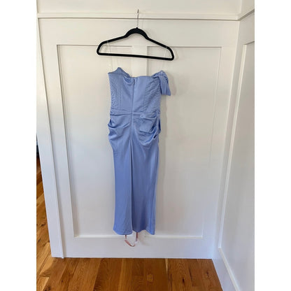House of CB Natalye Sky Blue Off Shoulder Corset Ruched Midi Dress Size S
